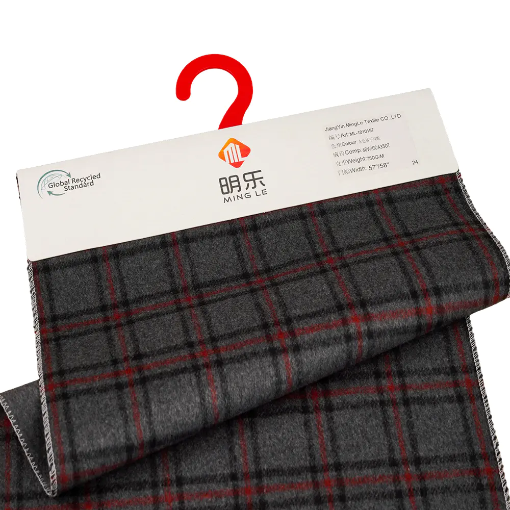 60% Wool, 5% Cashmere, 35% Other Fiber, 750G/M, Gray Plaid, Double-Face Overcoating Fabric, ML-1010157