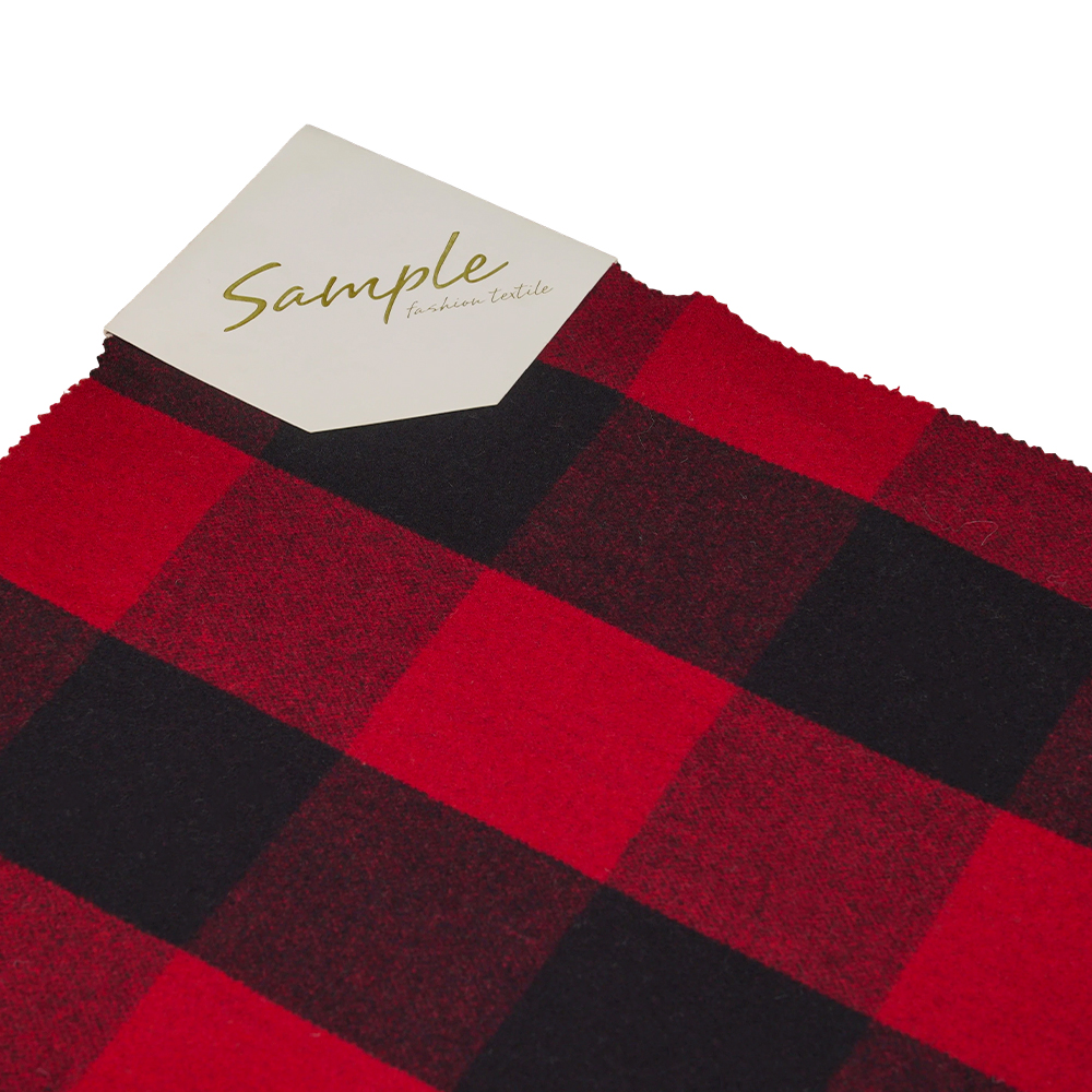 50% Wool, 40% Polyester, 10% Other Fiber, 760G/M, Black And Red Plaid, Melton Fabric, ML-3010354
