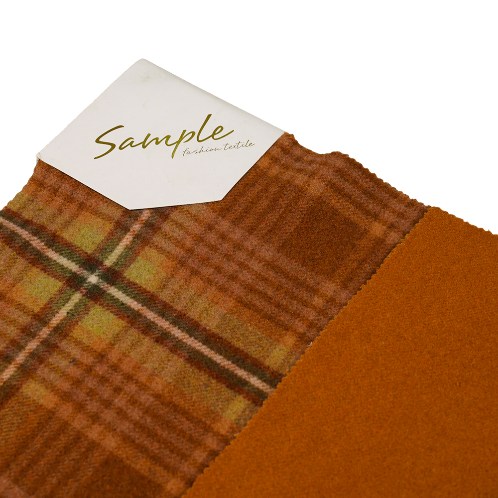 50% Wool, 40% Polyester, 10% Other Fiber, 860G/M, Brown And Yellow Checkered, Velvet Fabric, ML-062142104