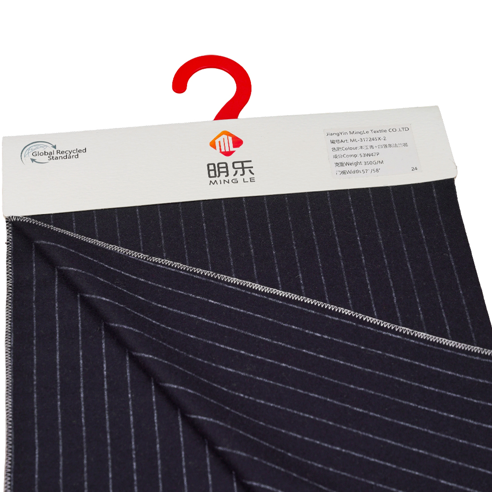 53% Wool, 47% Polyester, 350G/M, Zhiqing + White, Vertical Striped Flannel Fabric, ML-317245X-2