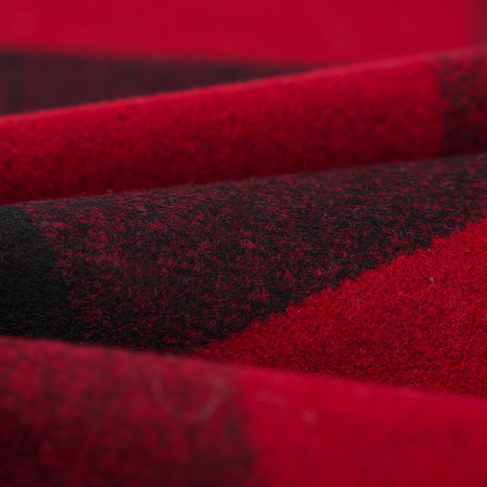 50% Wool, 40% Polyester, 10% Other Fiber, 760G/M, Black And Red Plaid, Melton Fabric, ML-3010354